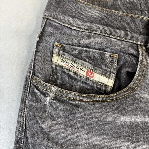 Diesel D-Strukt Jeans Mens 38x32 Gray Slim Medium Wash Faded Stretch Taper Denim